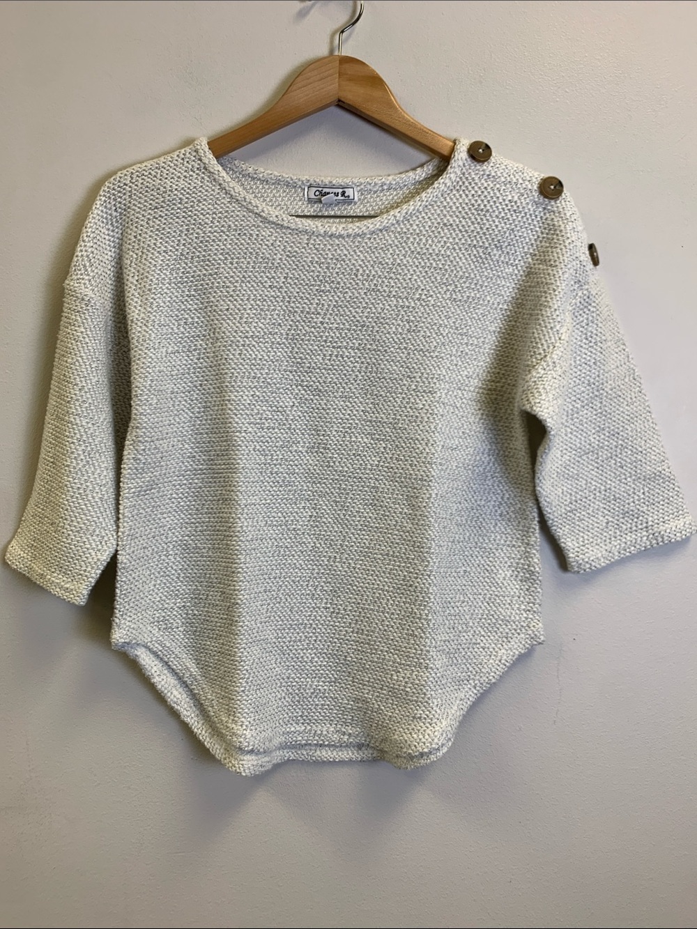 Chances R Cream Scoop-Neck Button Shoulder Sweater
